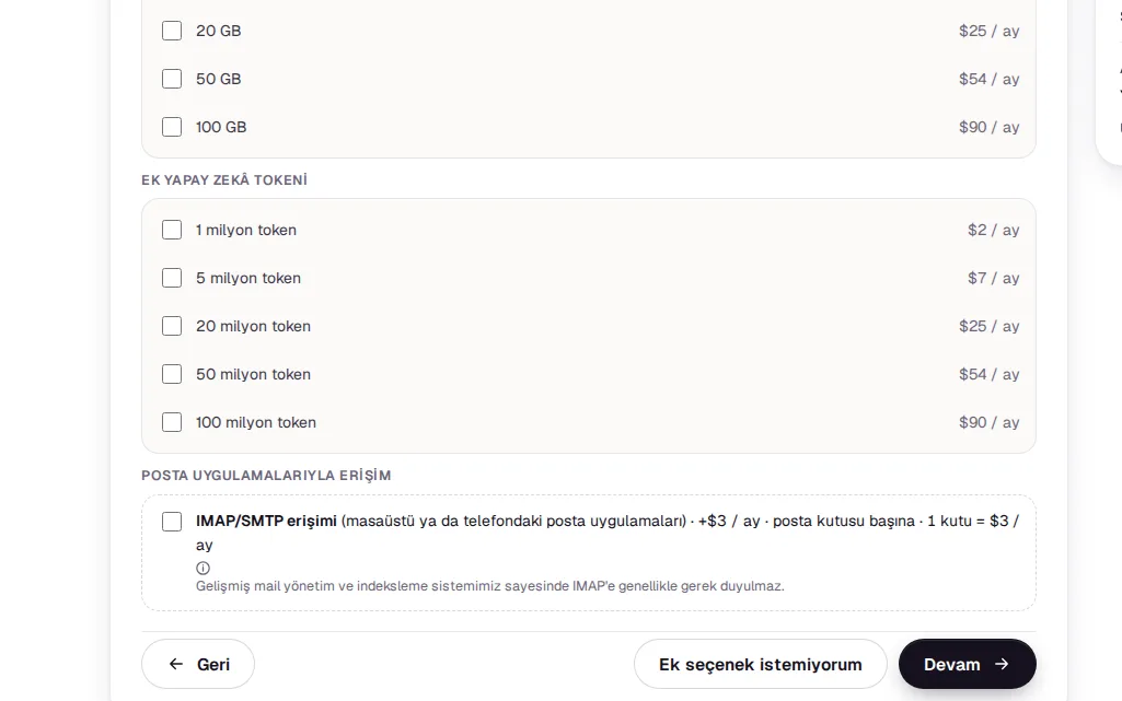Buy step 2: Add-ons (sample data)