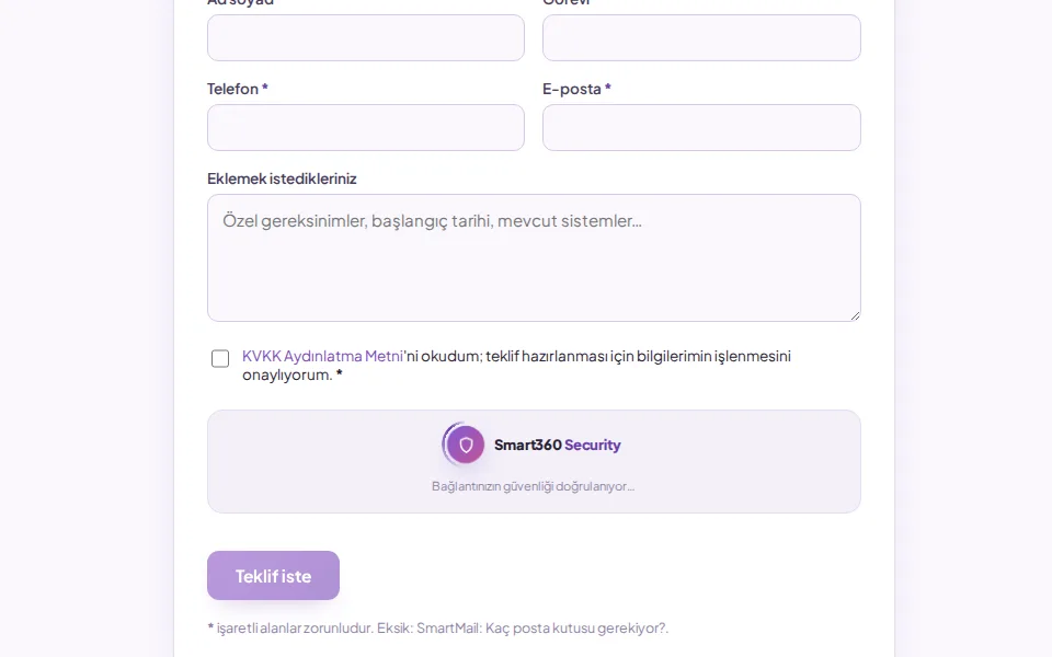 Teklif iste düğmesi ve eksik alan satırı (demo verisiyle)