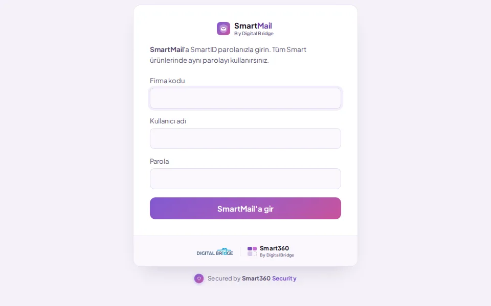 Ürün girişi: Smart360 ve ürün logosu, Kullanıcı adı ve Parola (demo verisiyle)