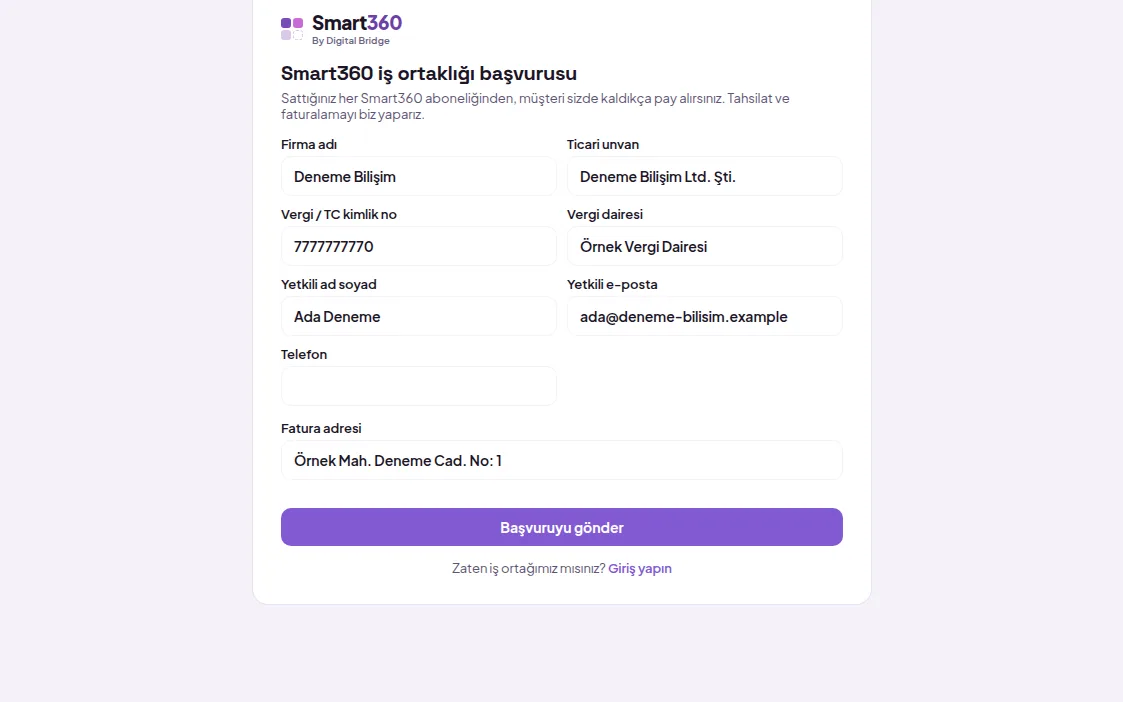 Başvuru formu (demo verisiyle)