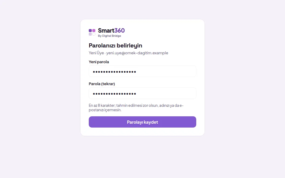 Parola belirleme ekranı (demo verisiyle)