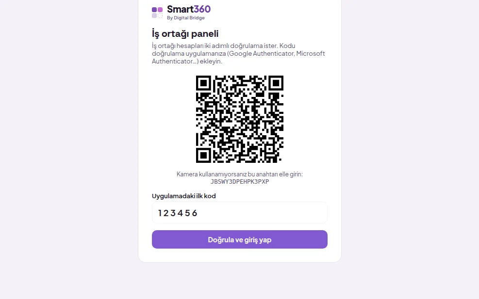 QR kod ve elle girilecek anahtar (demo verisiyle)
