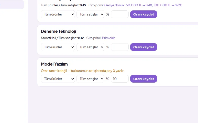 Oran formu (demo verisiyle)