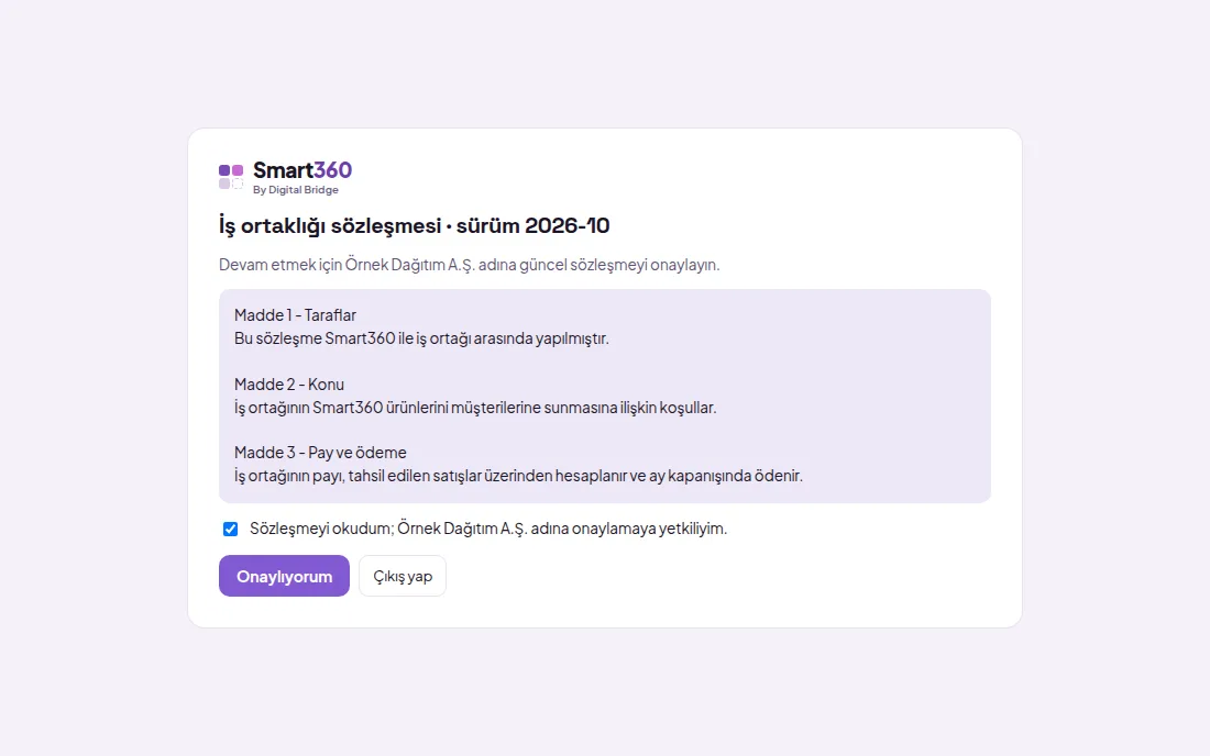 Sözleşme onay ekranı (demo verisiyle)